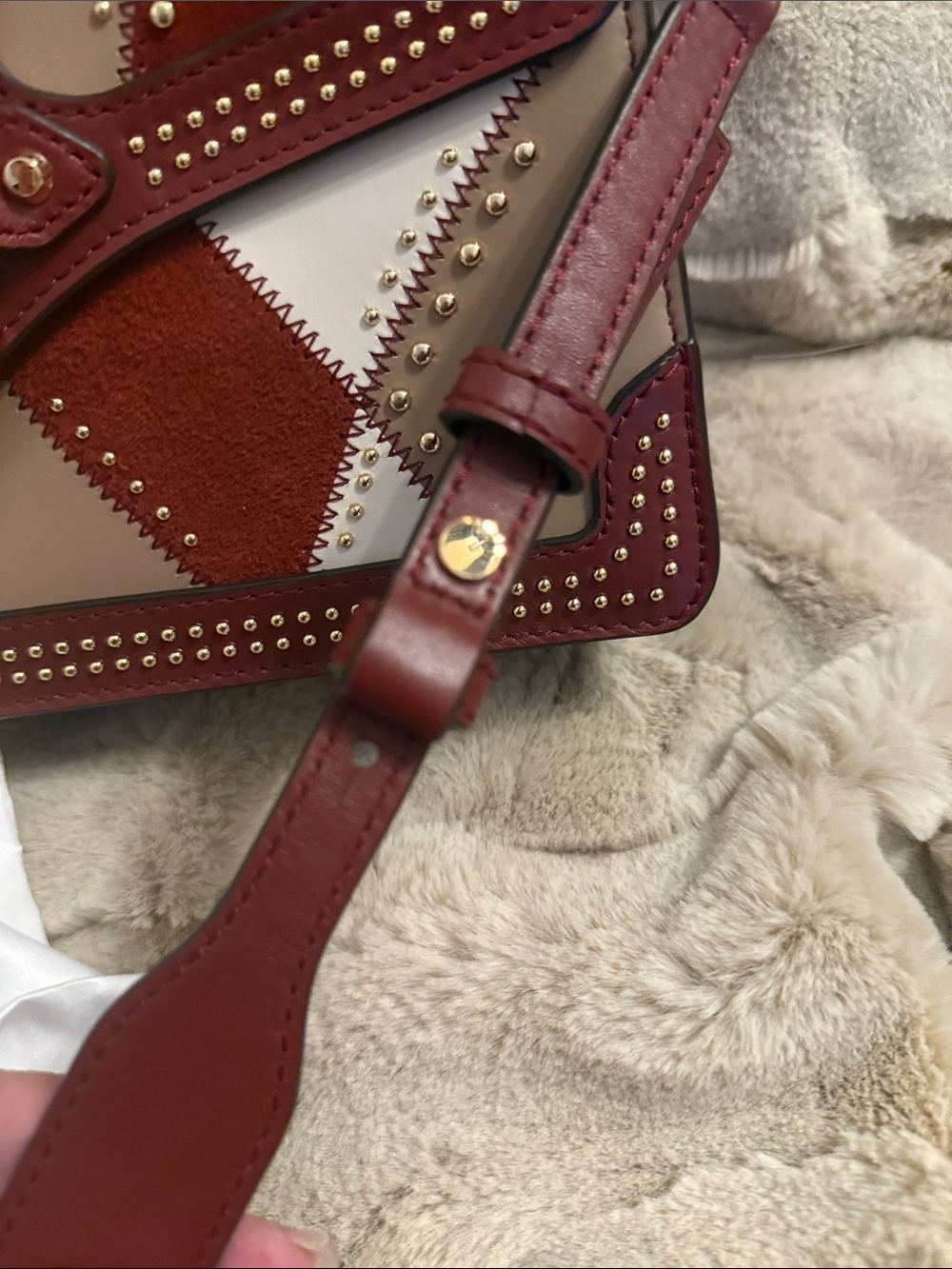 Michael Kors Burgundy, Beige and White Patchwork Crossbody Bag w/Dustbag - Picture 15 of 17